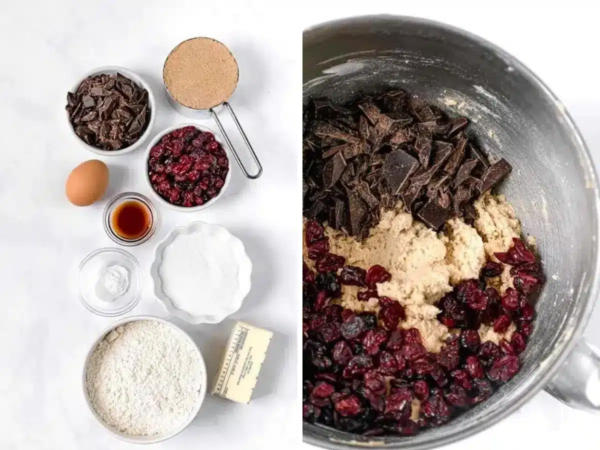 ingredients to make and adding to mixing bowl collage
