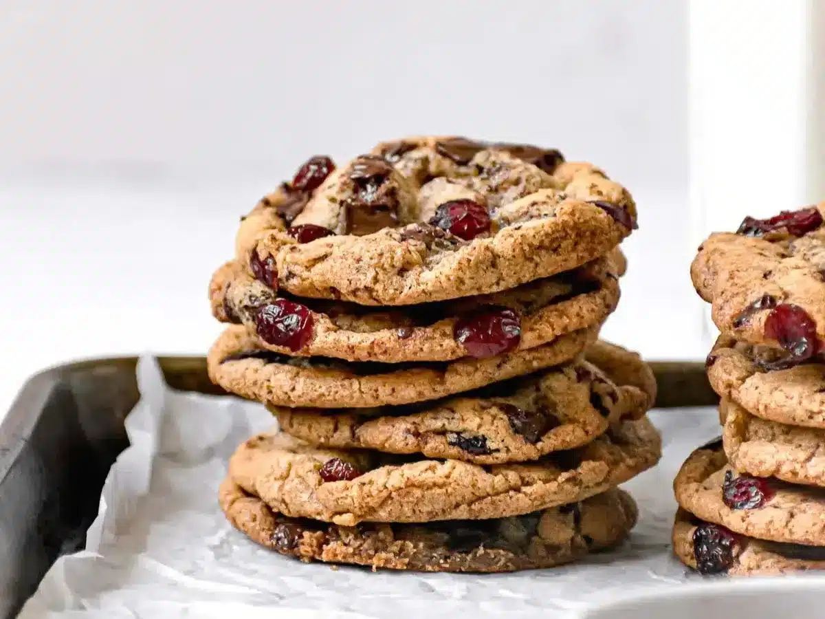 stacked cookies on a baking tray