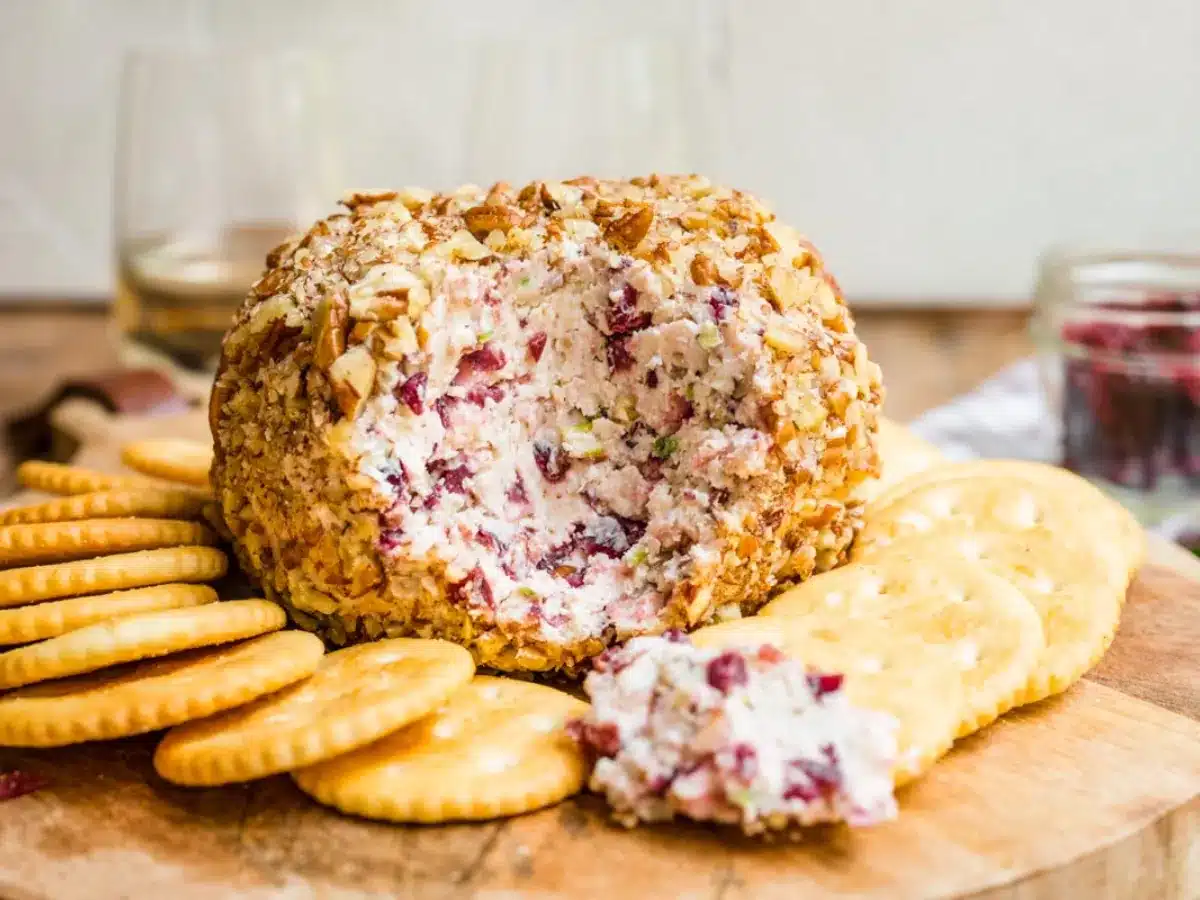 Closeup of ingredients in a ball with a scoop taken out 