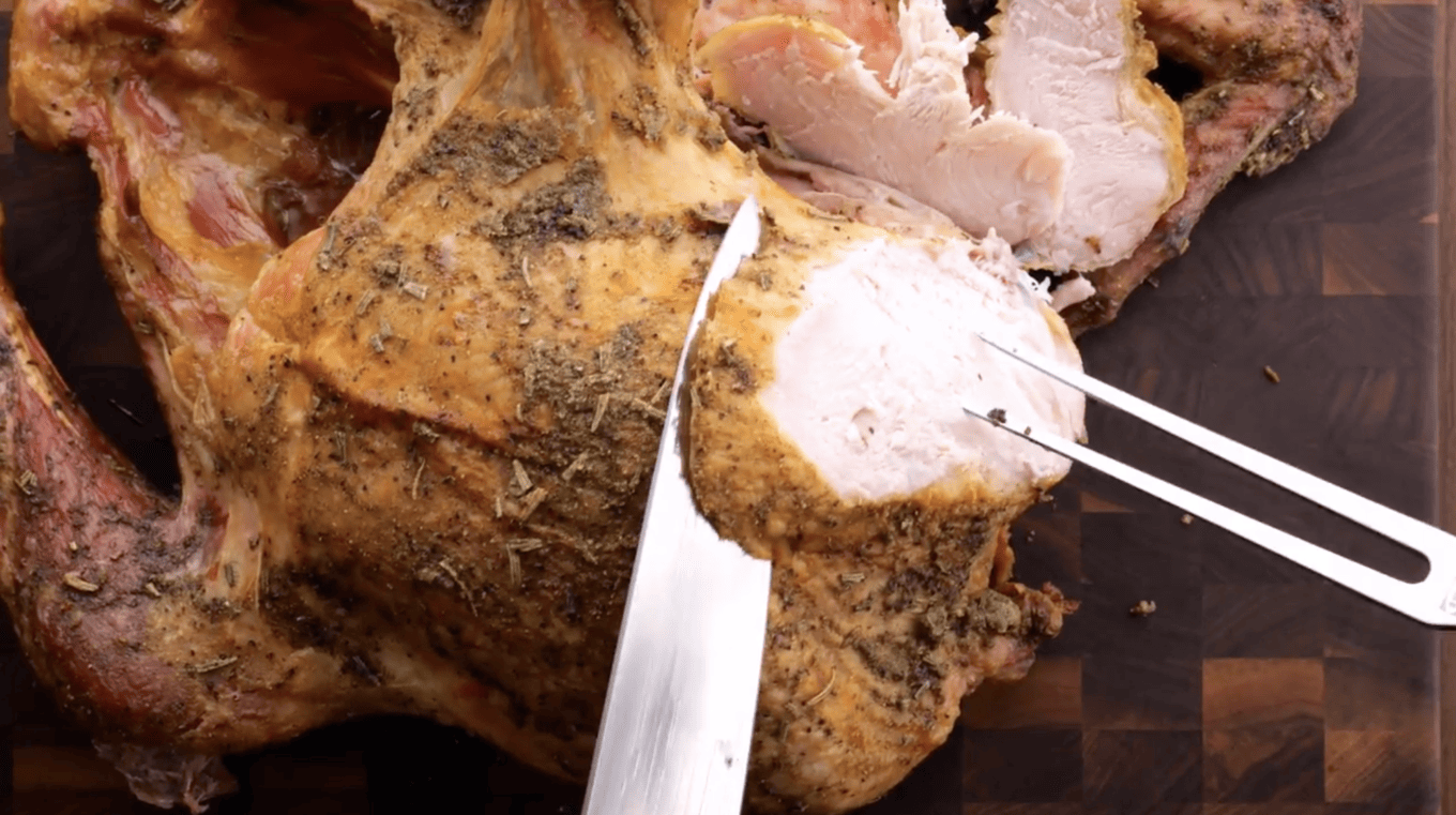 cutting turkey for Overnight Turkey