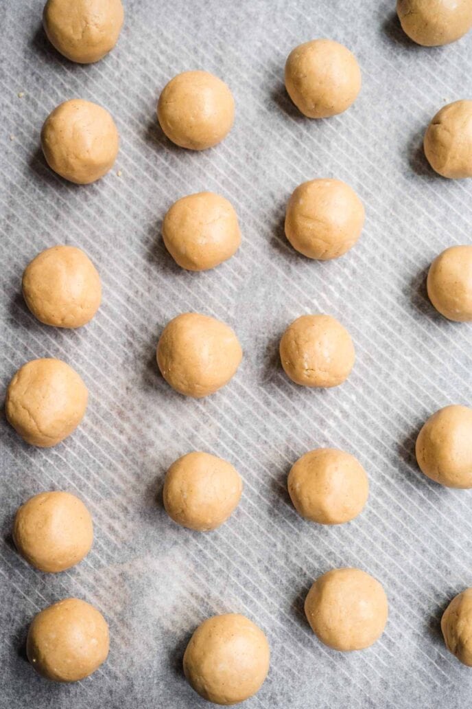 Peanut Butter Truffles without Chocolate Coating Shaped and on baking tray