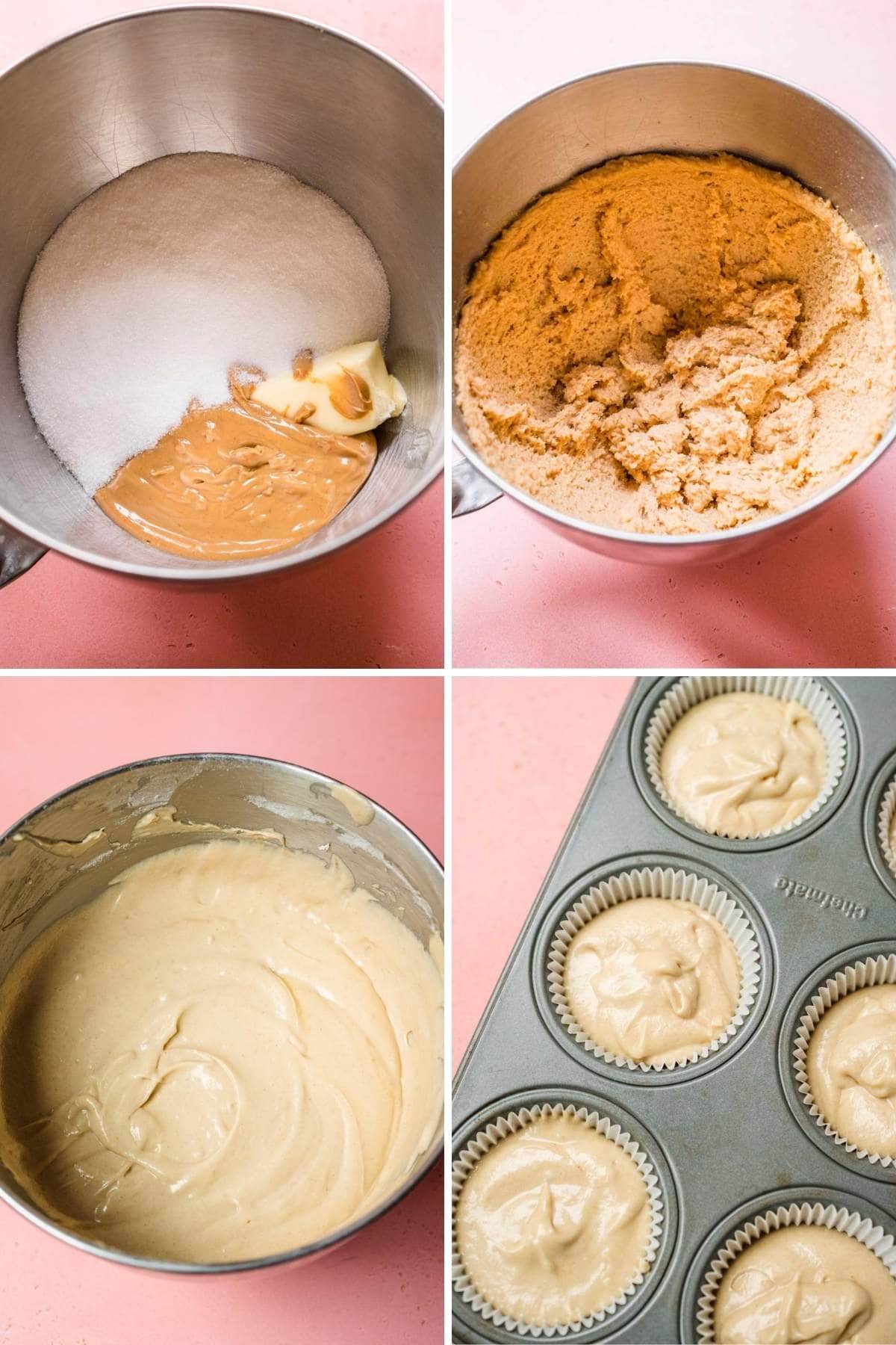 Peanut Butter and Jelly Cupcakes collage of prep steps