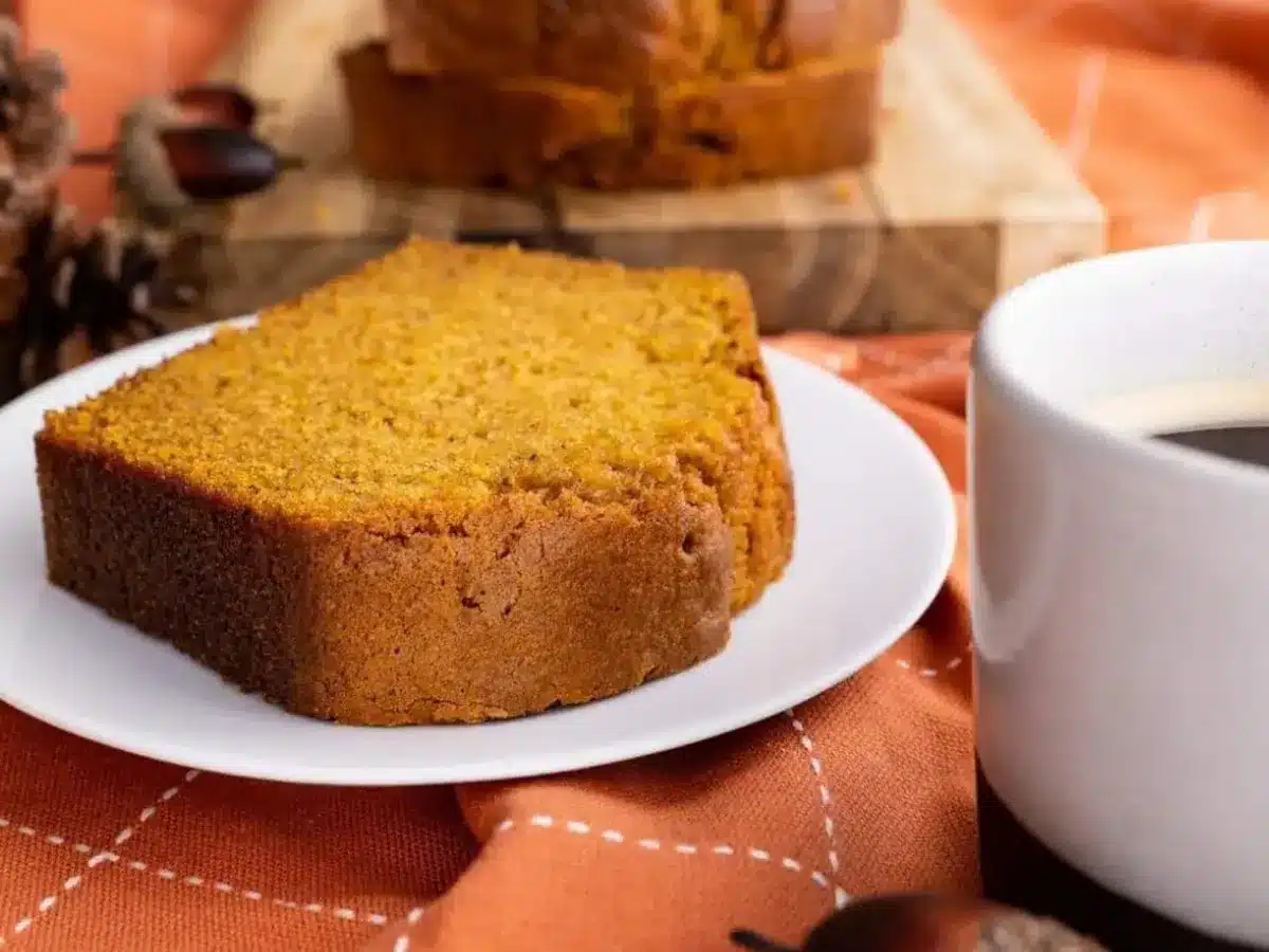 Side view of bread and coffee