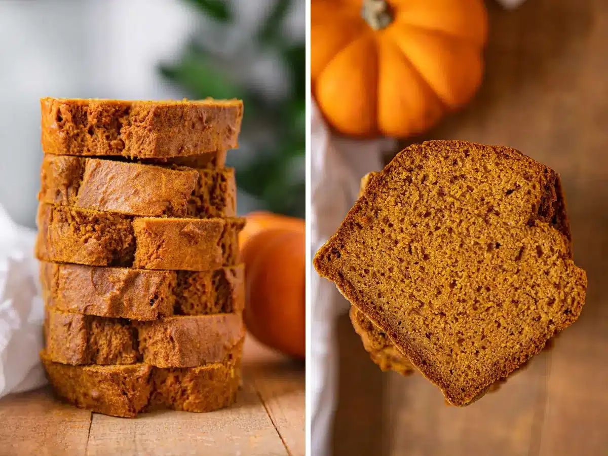 Collage of stacked bread and top view