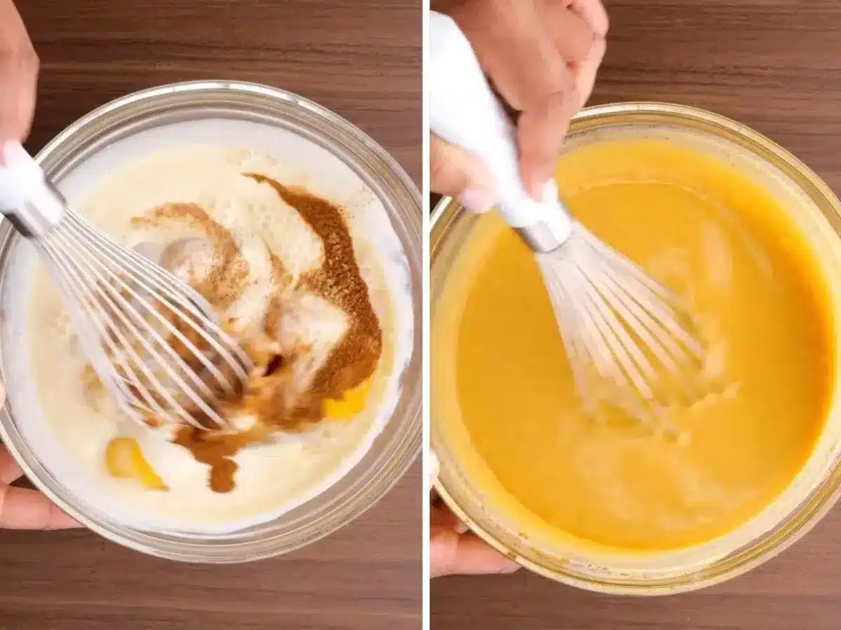 Collage of ingredients being whisked together