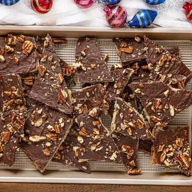 toffee on a baking sheet