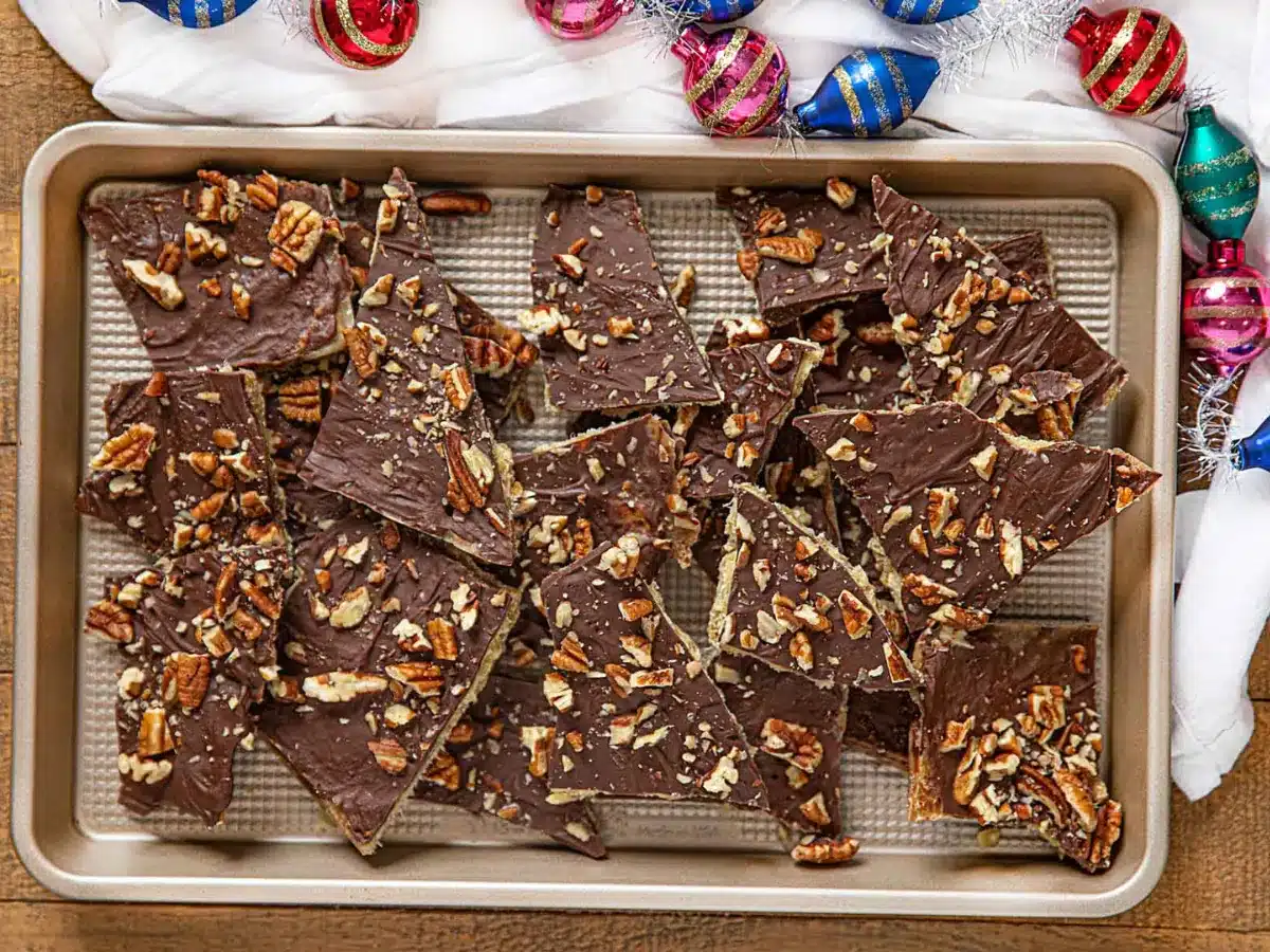 toffee on a baking sheet