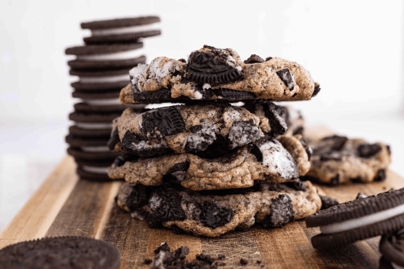 Stacked homemade cookies and Oreos