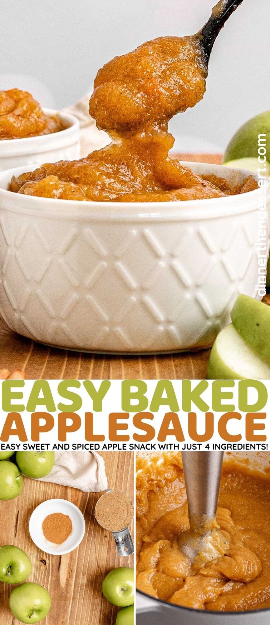 Baked Applesauce in White Bowl with Spoon collage