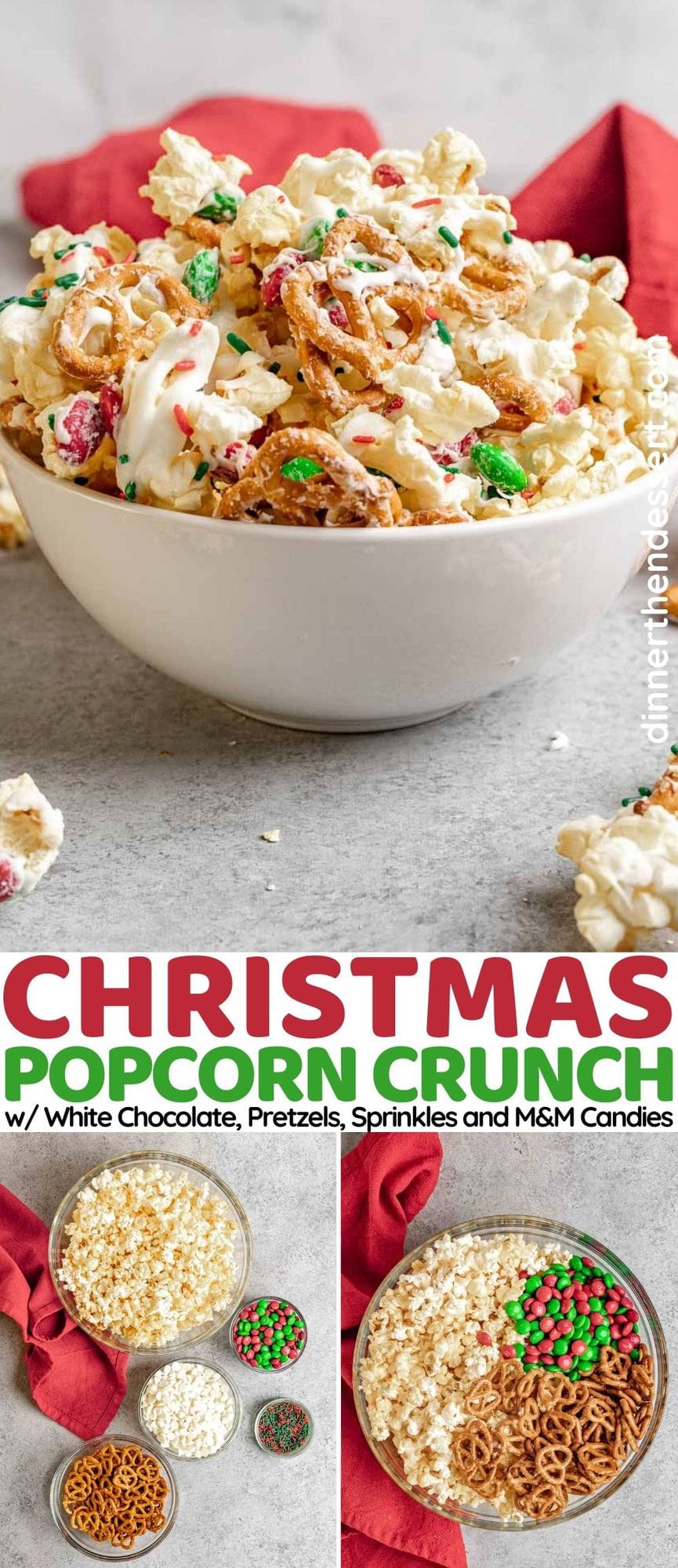 Christmas Popcorn Crunch in Bowl collage