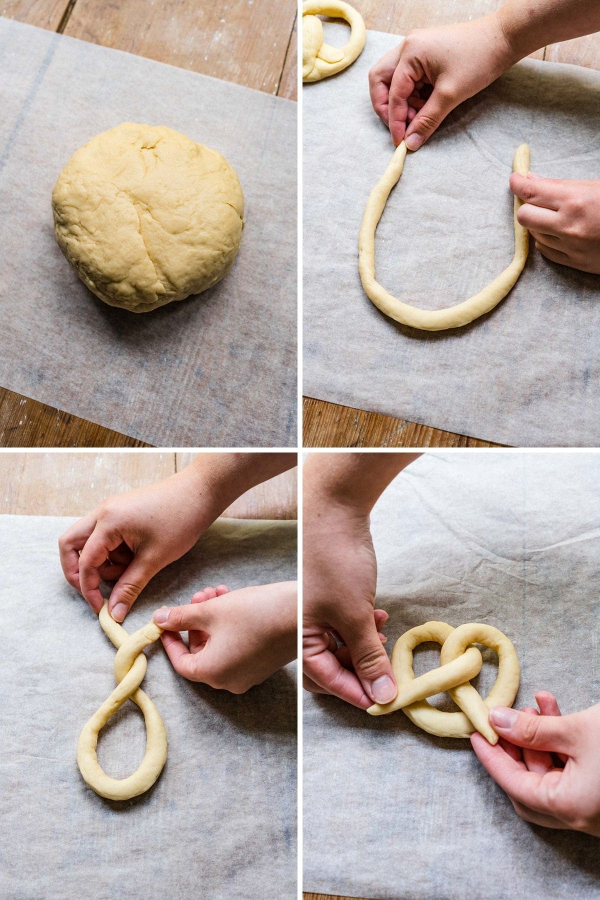 Cinnamon Sugar Pretzel collage shaping pretzel dough