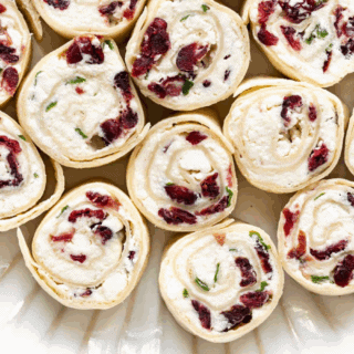 overhead view of platter of pinwheels ready to be served