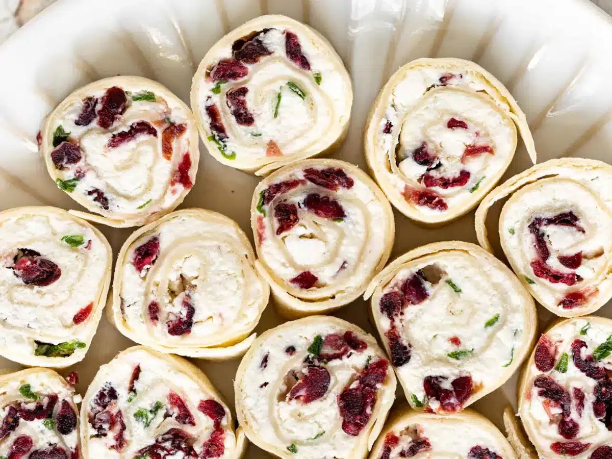 Close up of the tortillas cut in circles showing the inside spread