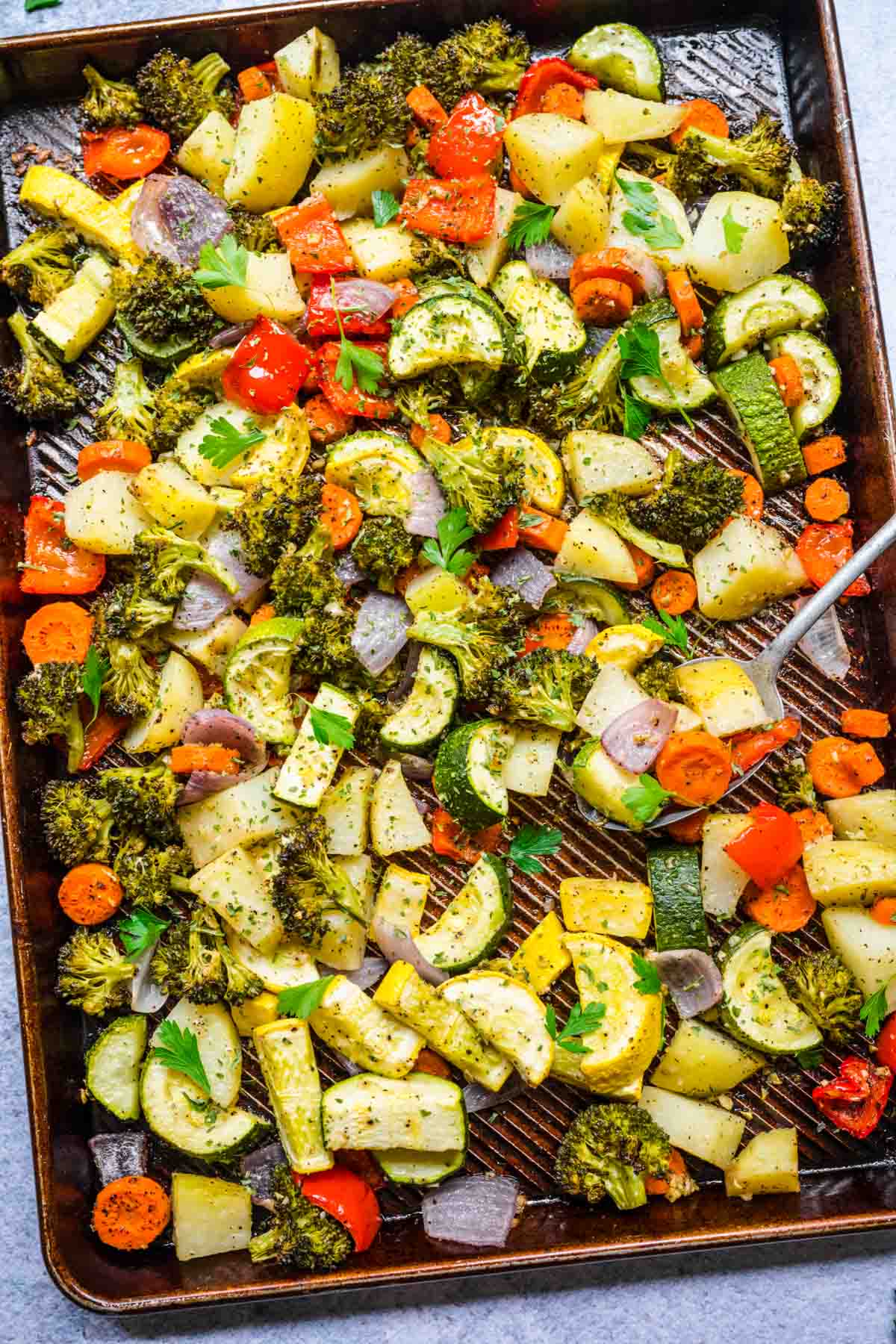 Easy Roasted Vegetables on baking pan