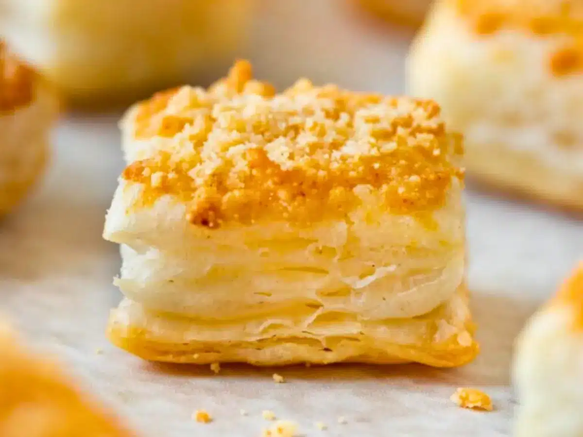 Single piece of cooked puff pastry
