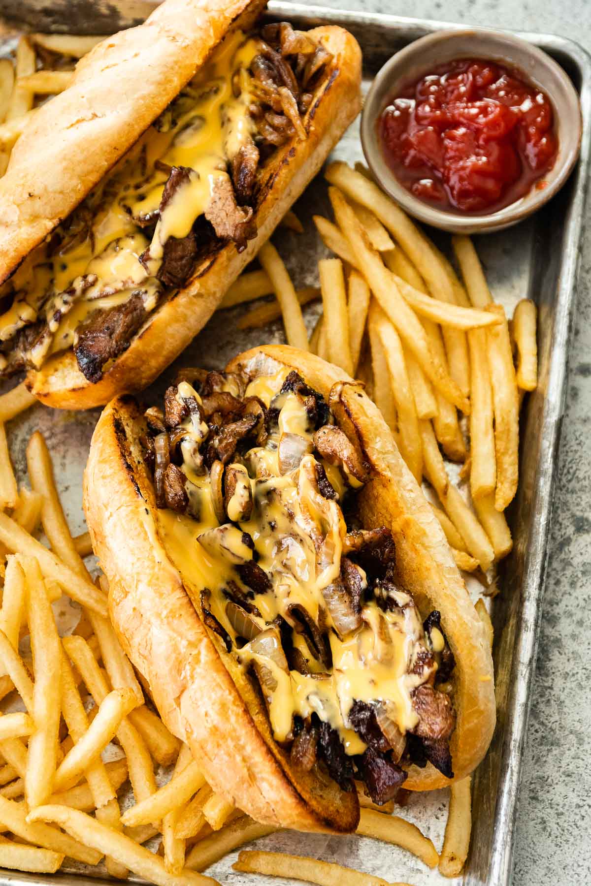 Philly Cheesesteak on serving plate