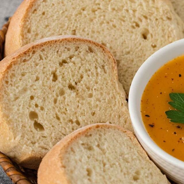 Slices of bread on serving plate.