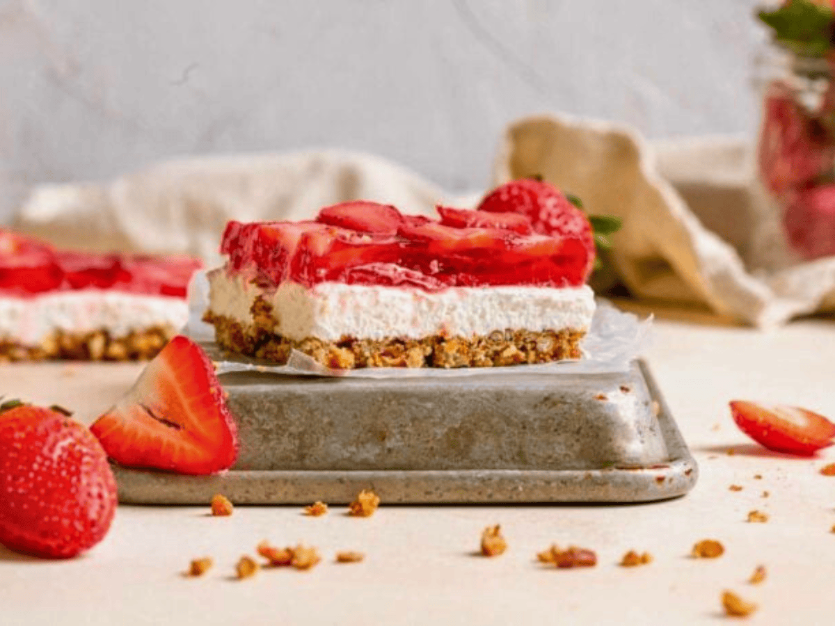 Slice of Strawberry layered dessert