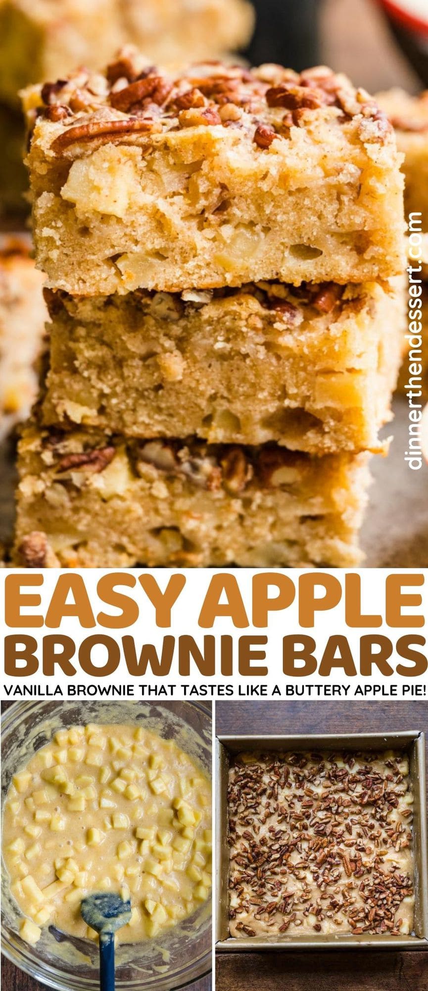 Apple Brownie Bars three in a stack on sheet pan collage