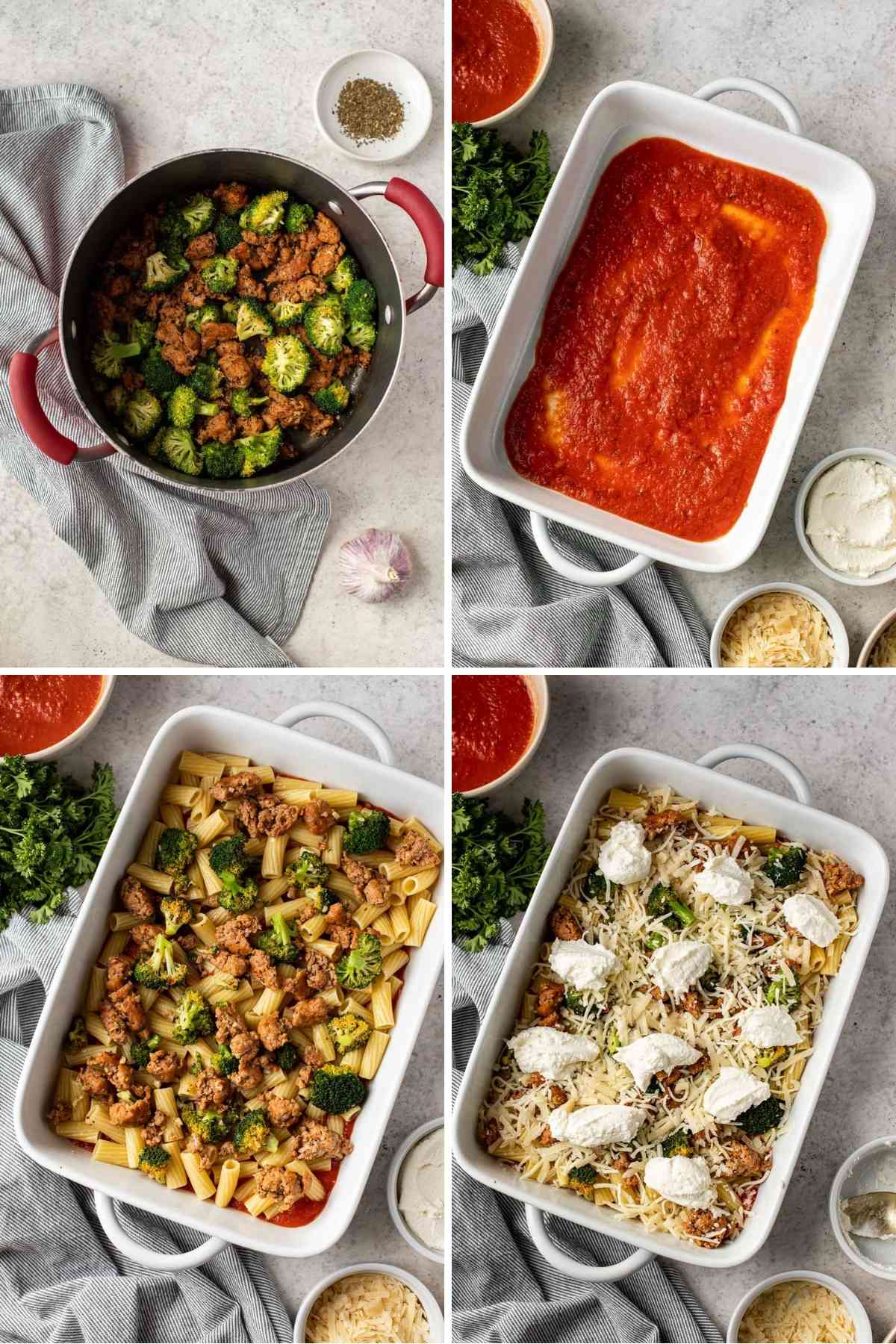 Baked Rigatoni Collage of assembly steps