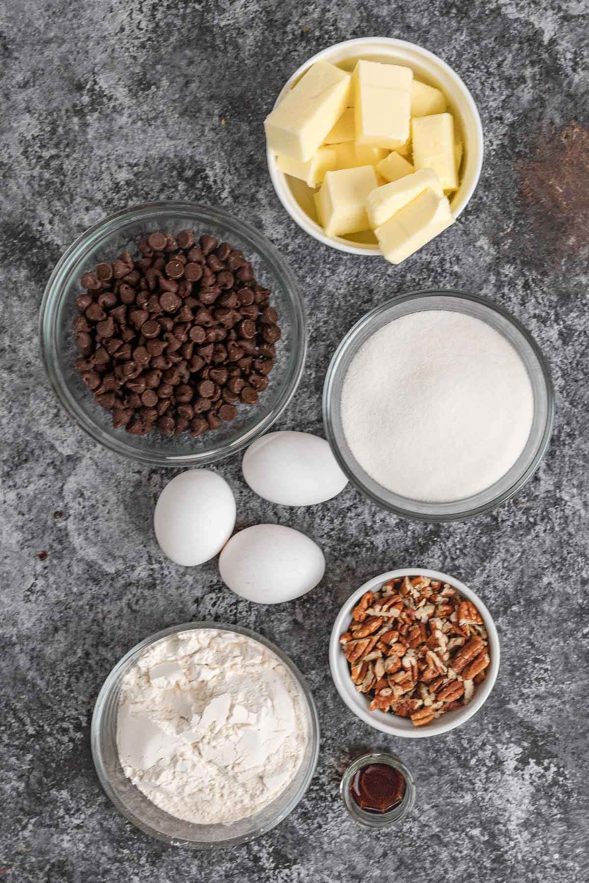 Brownie Cupcakes ingredients in separate bowls