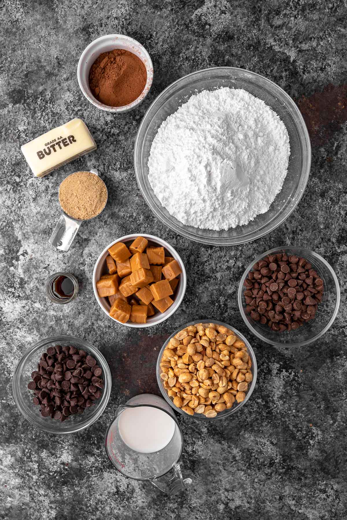 Candy Bar Fudge Ingredients in Bowls
