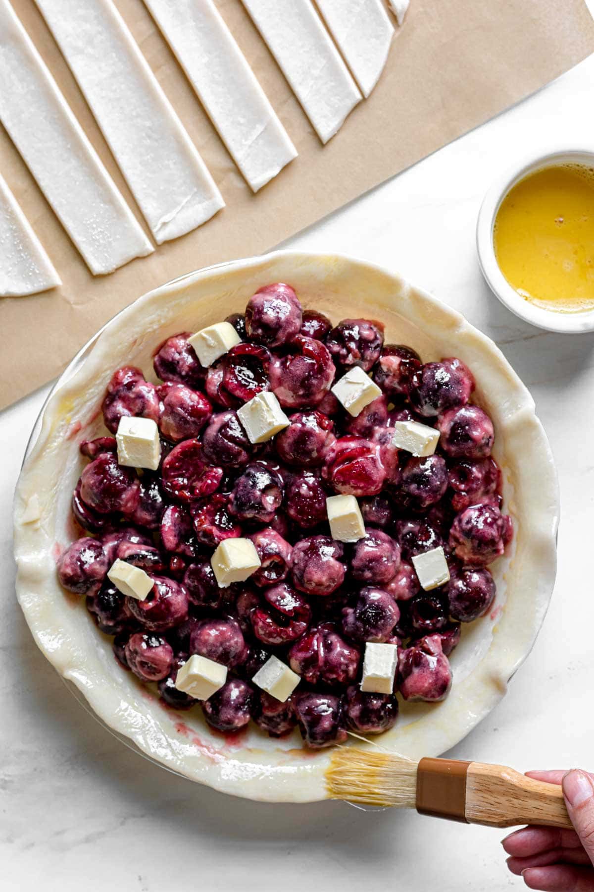 Cherry Almond Pie unbaked filled without top crust