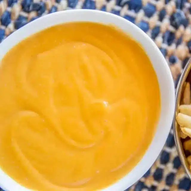 bowl of sauce with fries on the side