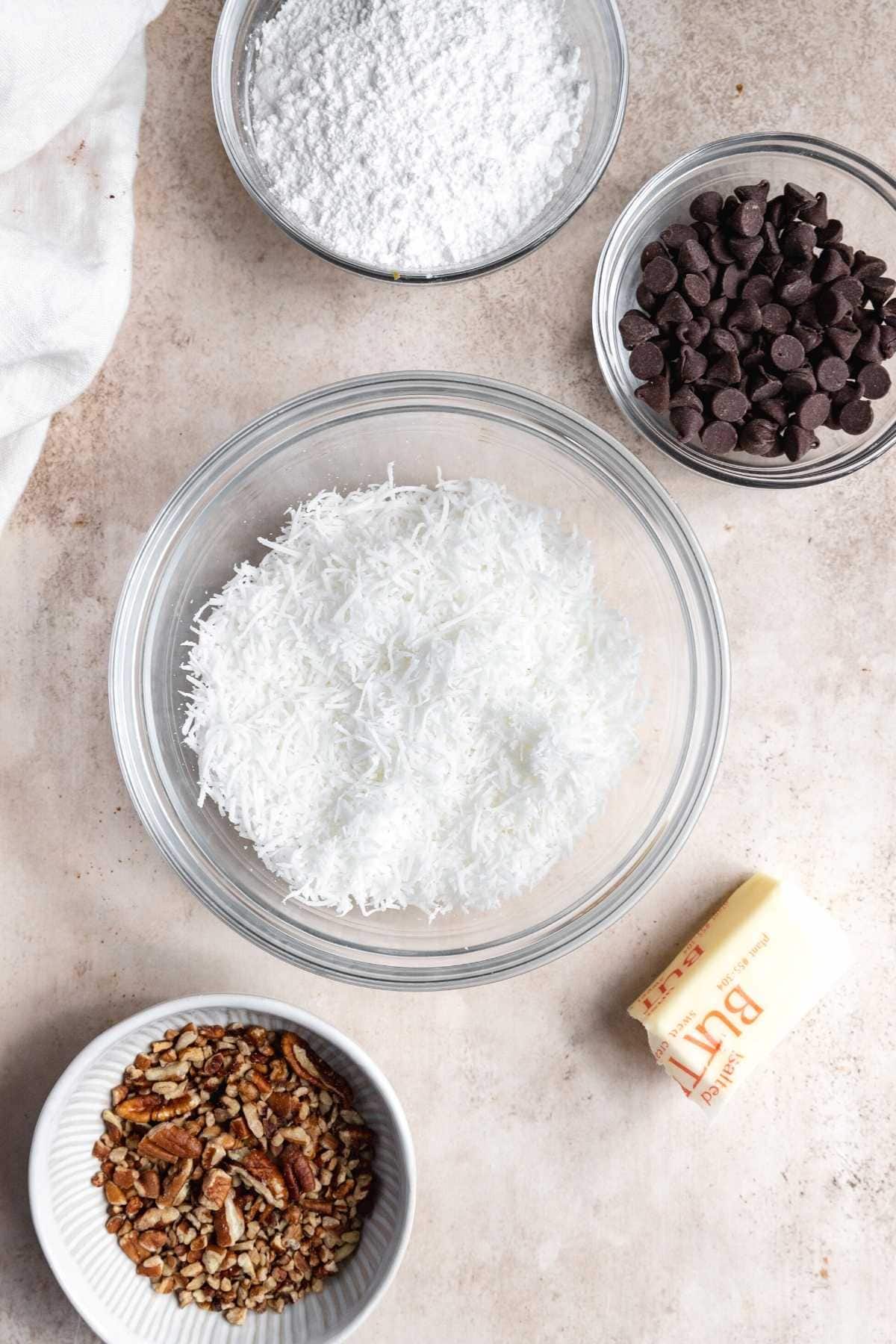 Coconut Joy Candies ingredients in bowls