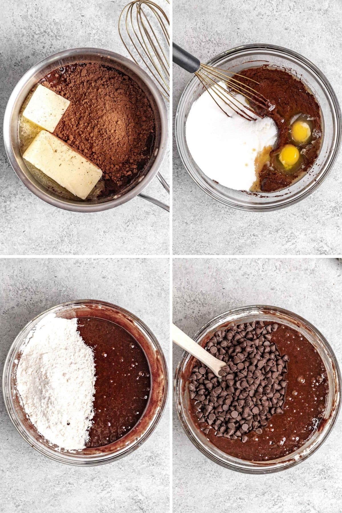 Double Chocolate Brownies batter preparation collage