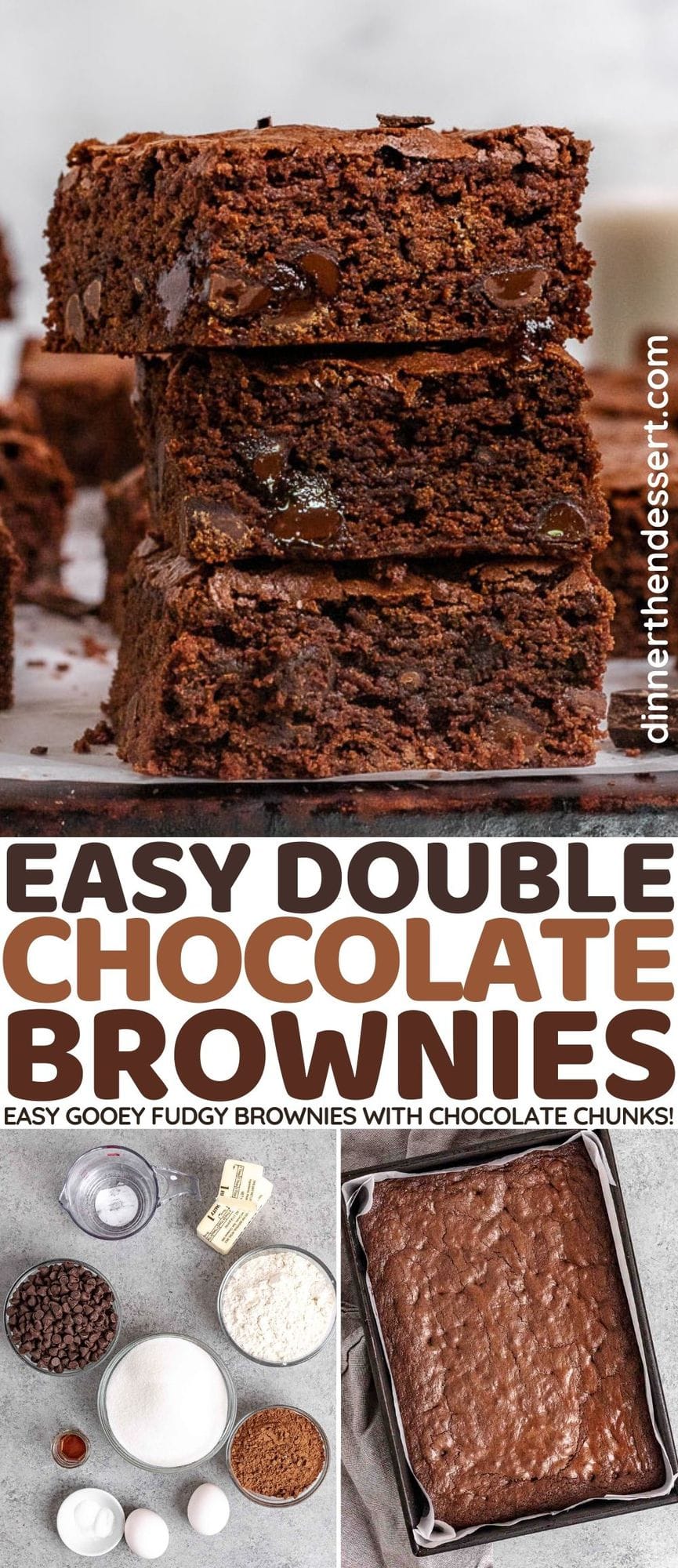Double Chocolate Brownies three stacked on each other collage
