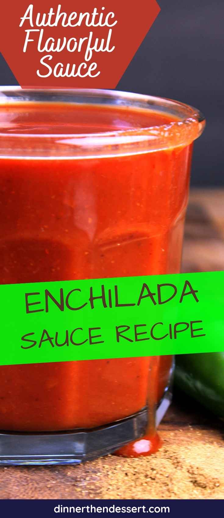 Enchilada sauce in cup with jalapeño pin 1