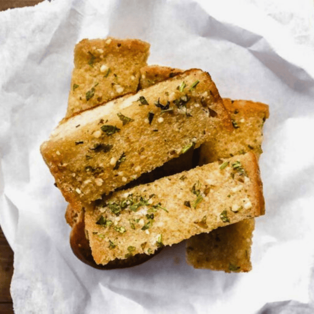 Staked slices of garlic bread