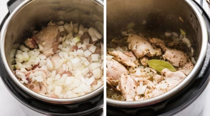 Instant Pot Chicken and Rice ingredients in instant pot collage