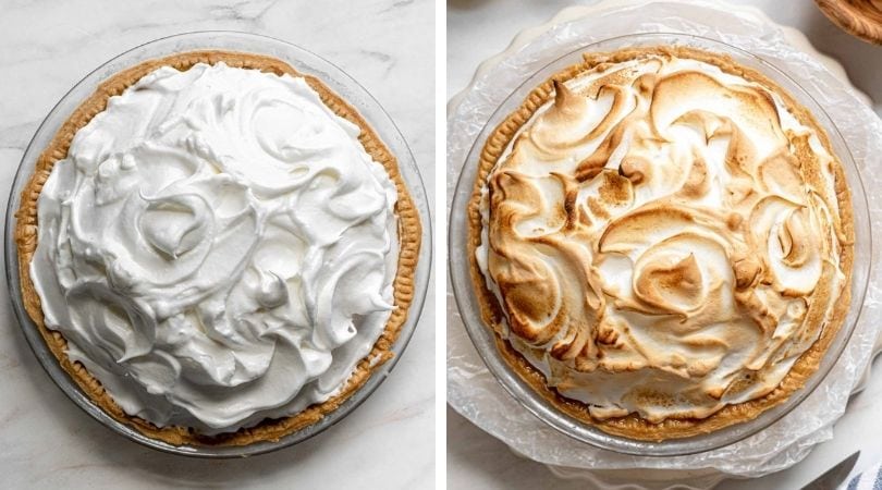 Lemon Meringue Pie topping before and after baking