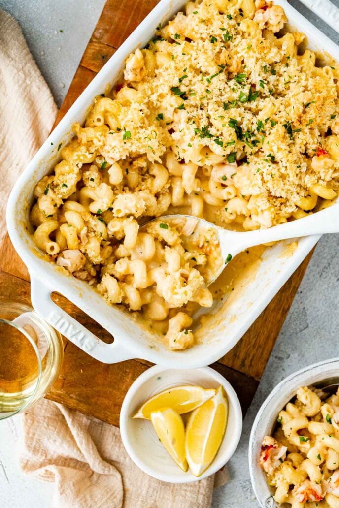 Lobster Mac and Cheese in baking dish