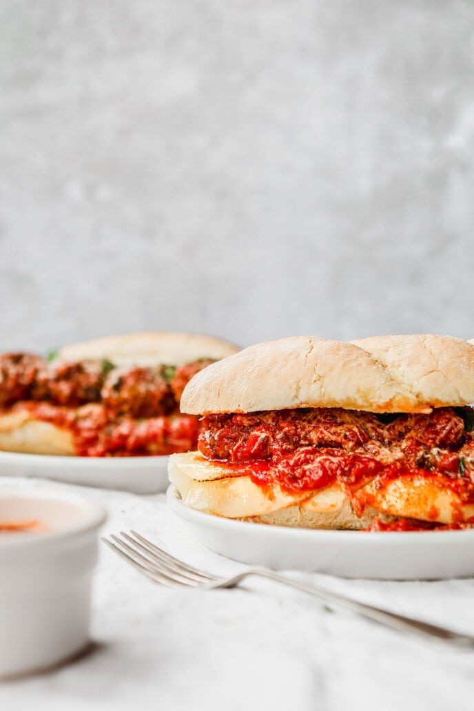 Meatball Sub Sandwich on a plate