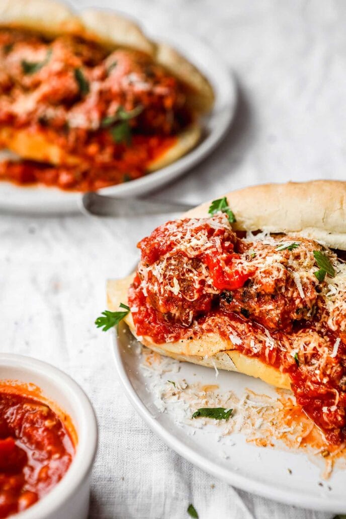 Meatball Sub Sandwich on a plate