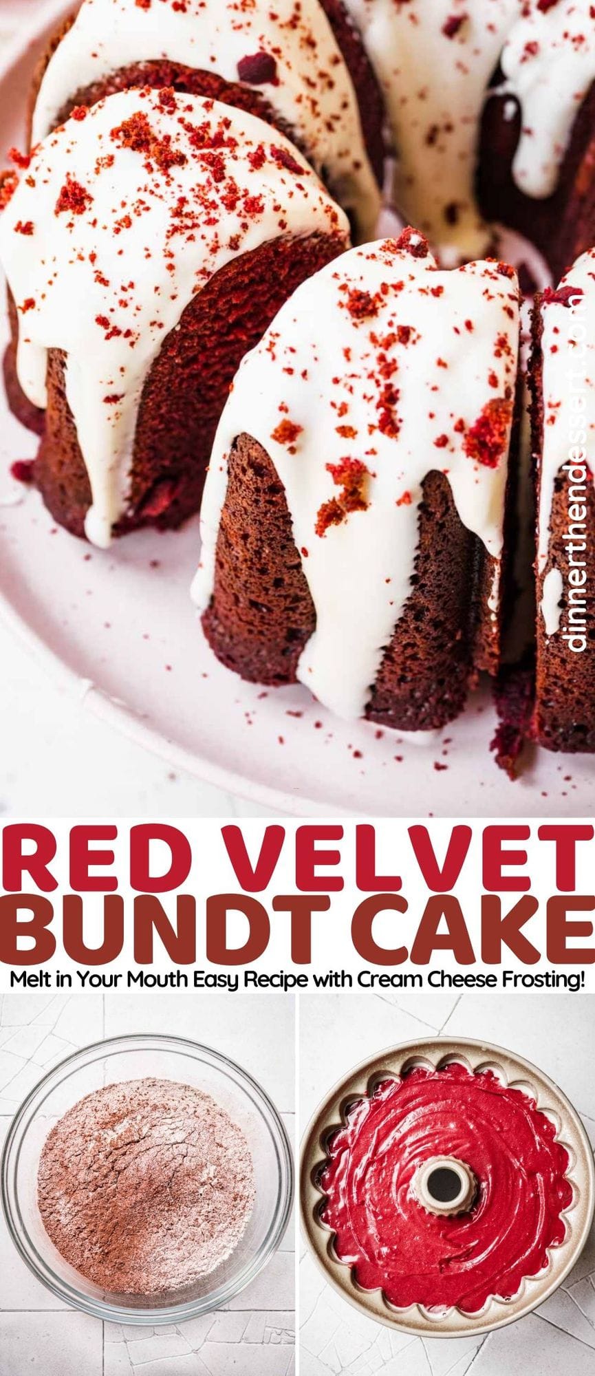 Red Velvet Bundt Cake recipe collage