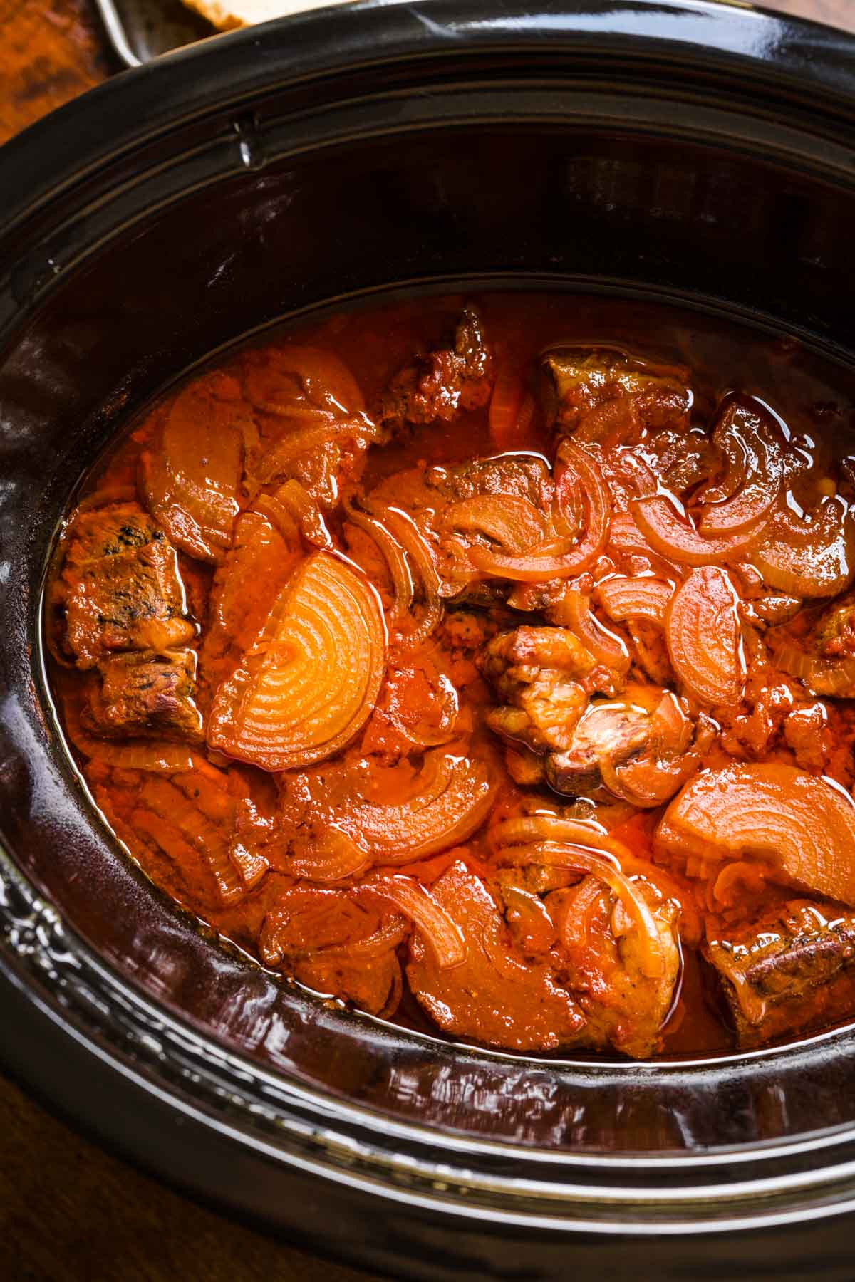 Slow Cooker Shredded Beef ingredients in crock pot