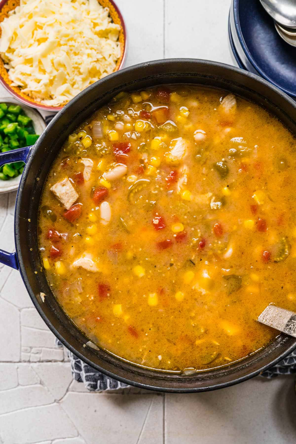 White Bean Chicken Chili prepared in pan