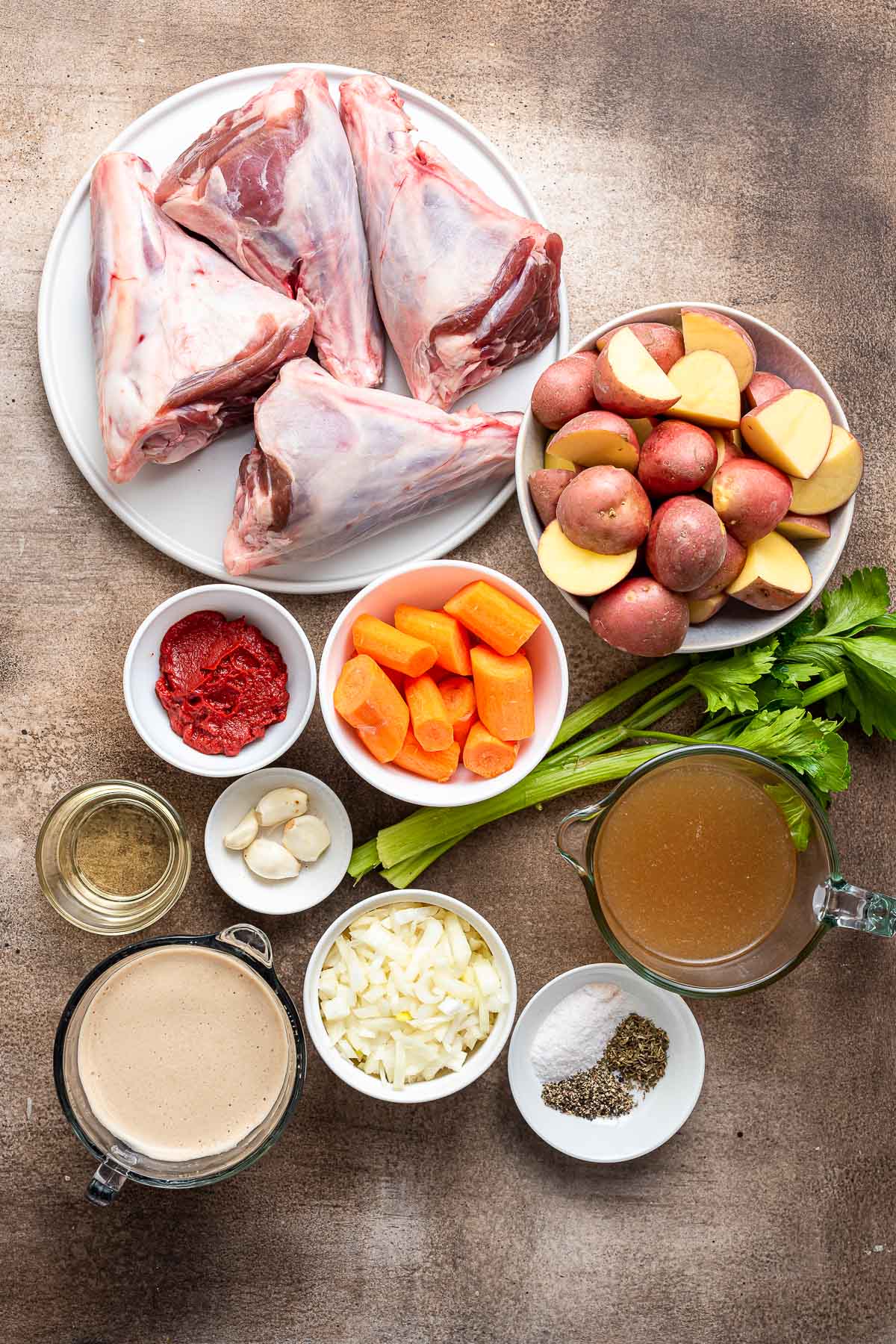 Braised Lamb Shanks ingredients in bowls
