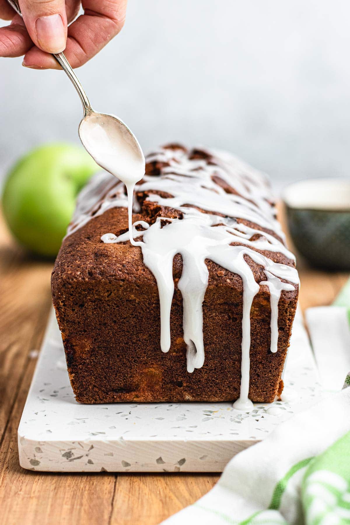 Apple Bread drizzling on icing