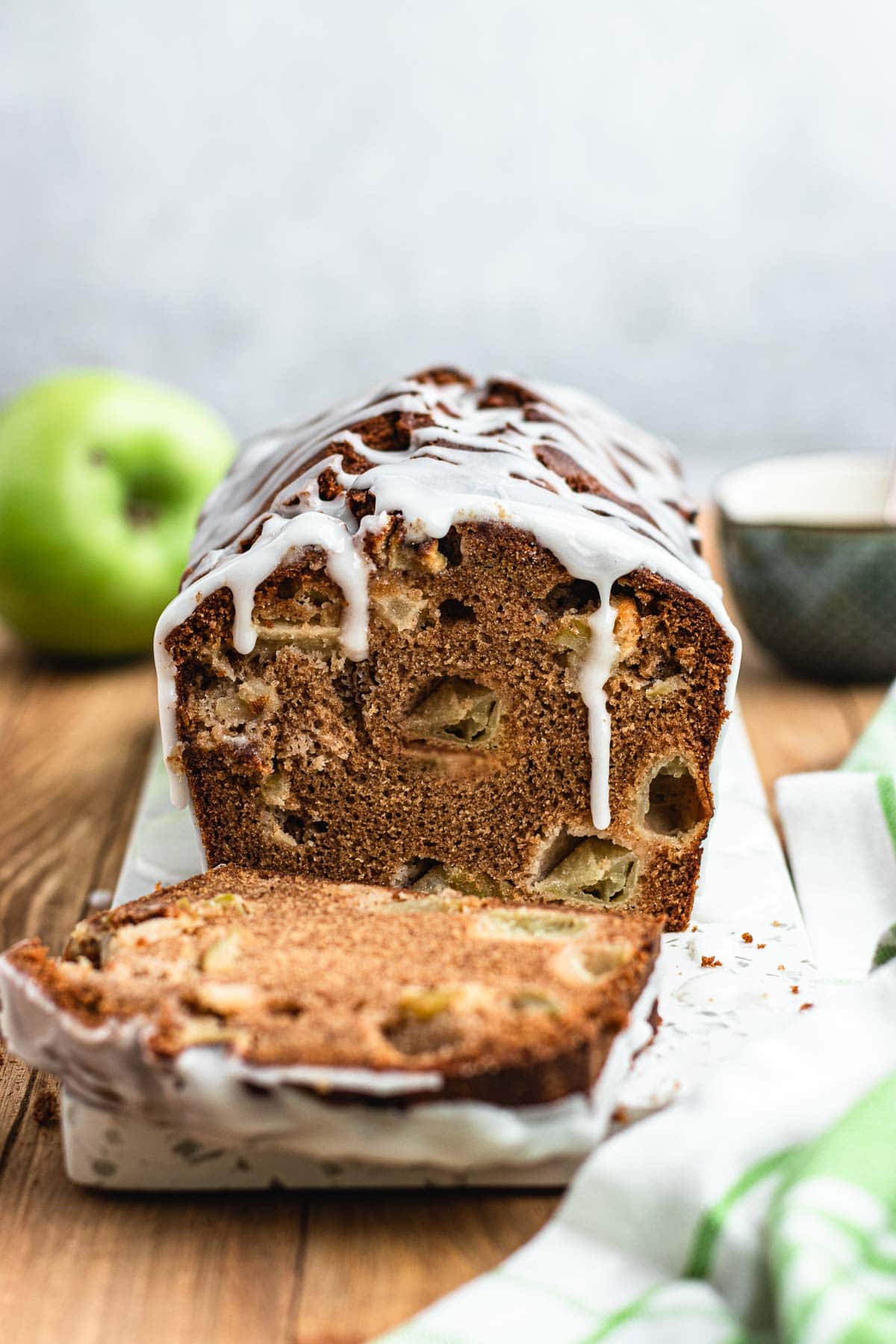 Apple Bread sliced on serving board