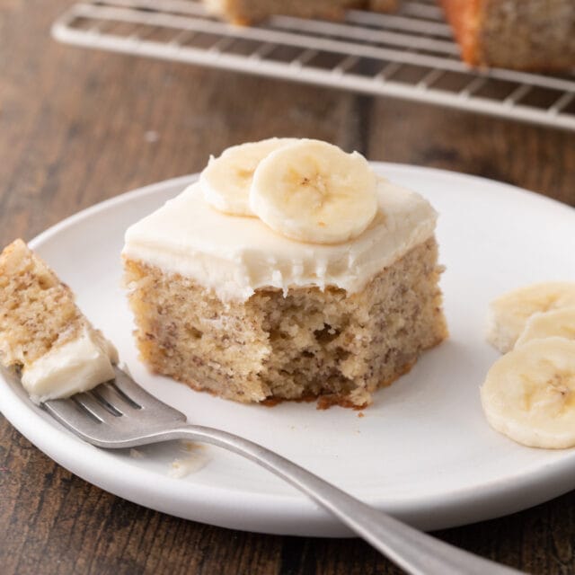 Close up of Banana Bread Bars on a plate