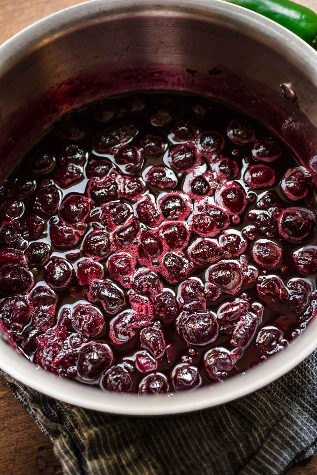 Jalapeno Cherry Chicken sauce in cooking pot