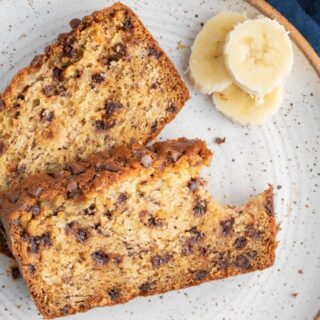 Slices of bread on plate with banana slices