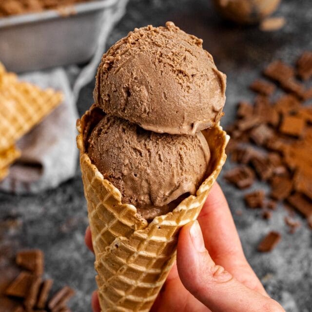 Chocolate Ice Cream scoops in cone 1x1