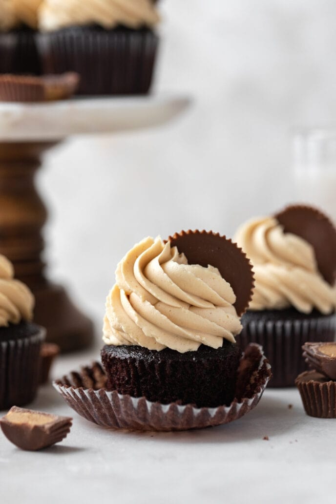 Chocolate Peanut Butter Cupcakes with frosting