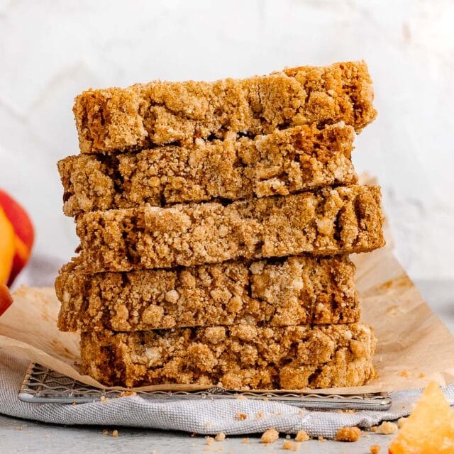 Peach Bread sliced in stack 4x3